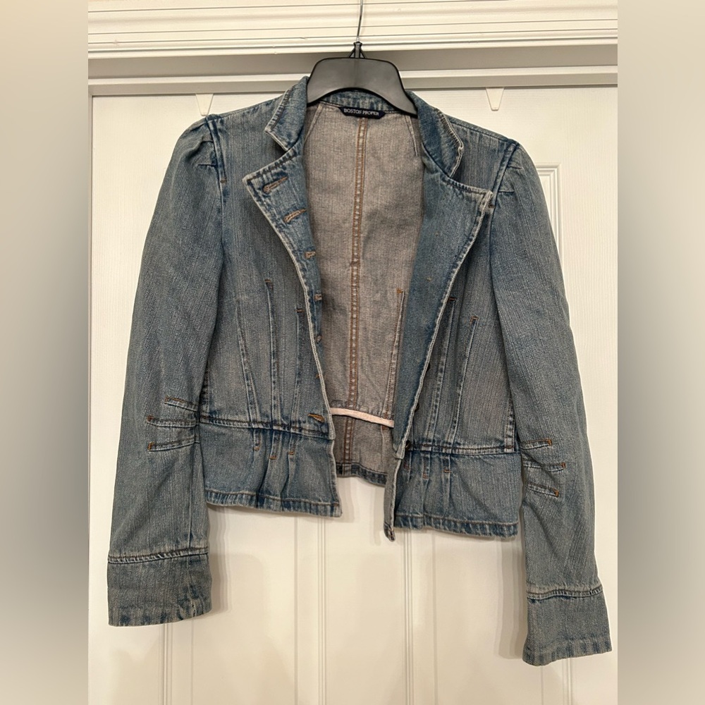 Boston Proper Denim Jacket Vintage Military Peplum Size S